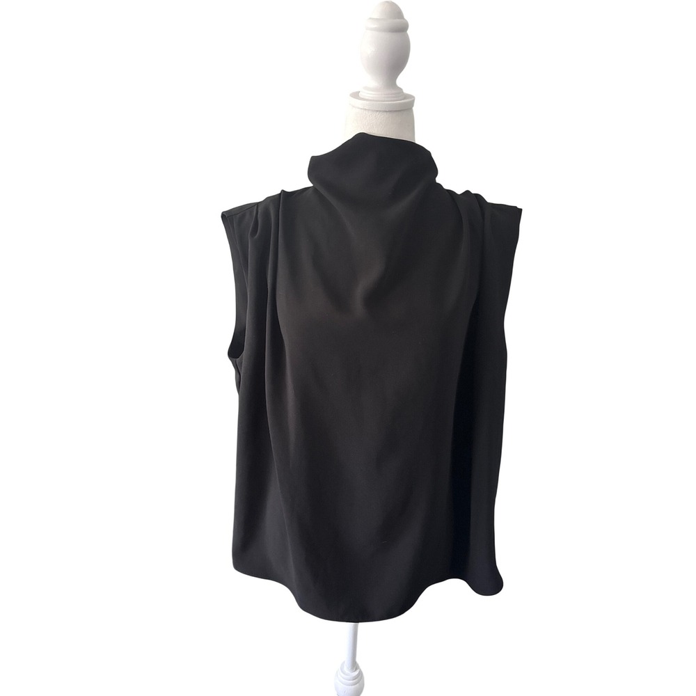 Amanda Uprichard Black Sleeveless Mock Neck Draped Shoulder Top NWT large